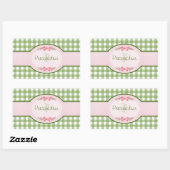 Girly Green Gingham Monogram met naam Rechthoekige Sticker (Vel)