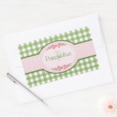 Girly Green Gingham Monogram met naam Rechthoekige Sticker (Envelop)