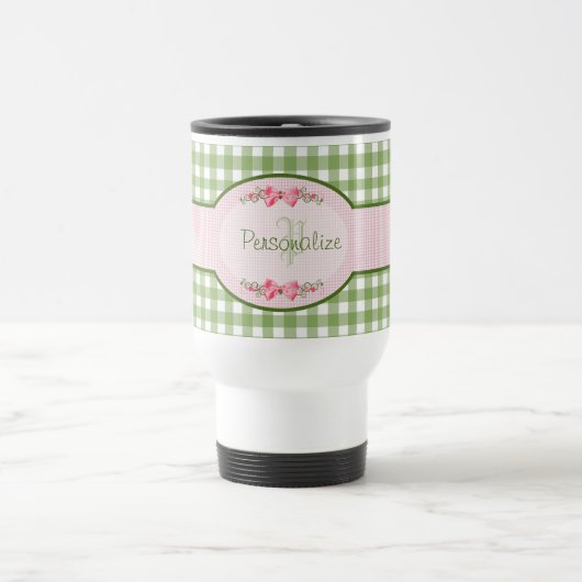 Girly Green Gingham Monogram met naam Reisbeker (Center)