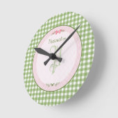 Girly Green Gingham Monogram met naam Ronde Klok (Hoek)
