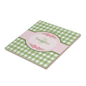 Girly Green Gingham Monogram met naam Tegeltje (Zijkant)