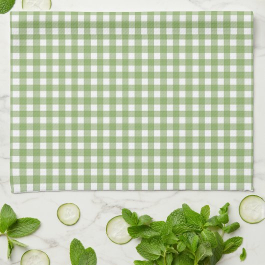 Girly Green Gingham Monogram met naam Theedoek (Gevouwen)