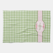 Girly Green Gingham Monogram met naam Theedoek (Horizontaal)