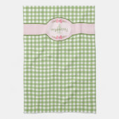 Girly Green Gingham Monogram met naam Theedoek (Verticaal)