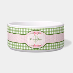 Girly Green Gingham Monogram met naam Voerbakje
