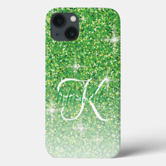 Girly Green Glitter Sparkles Monogram Naam Case-Mate iPhone Case