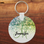 Girly Green Glitter Sparkles Monogram Sleutelhanger (Voorkant)