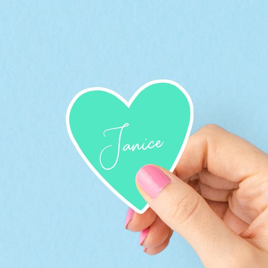 Girly Green Heart Sticker met naam
