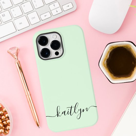 Girly Green Monogram Moderne Script Personalisatie Case-Mate iPhone Case