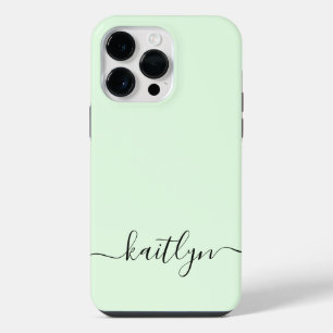 Girly Green Monogram Moderne Script Personalisatie iPhone 14 Pro Max Hoesje