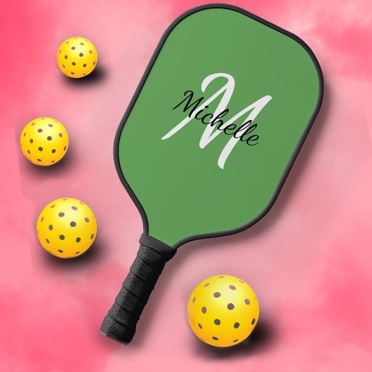  Girly Green Monogram Name + Initiaal Pickleball Paddle