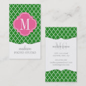Girly Green & Pink Moroccan Tiles Monogram Visitekaartje (Voorkant / Achterkant)