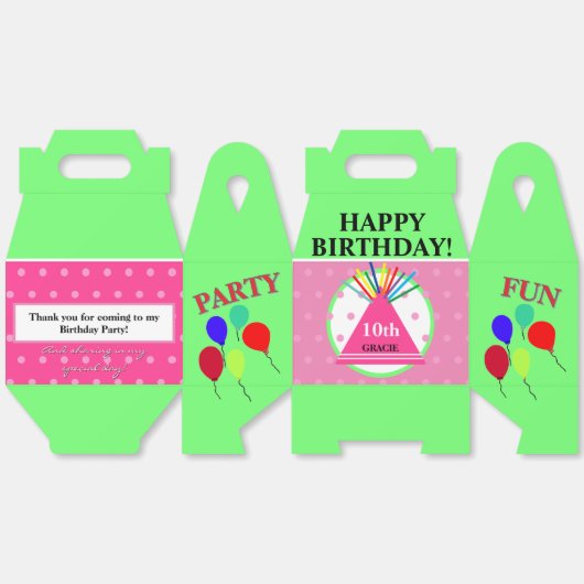 Girly Green Pink Polka Dots Verjaardagsfeest Pet Bedankdoosjes (Ongevouwen)