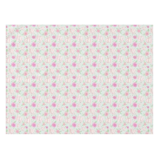 Girly Green Pink Tea Party Pattern Tafelkleed (Voorkant (Horizontaal))