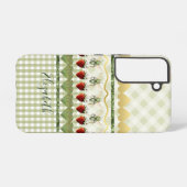 Girly Green Plaid and Checks Bees Hearts Name Samsung Galaxy Hoesje (Achterkant horizontaal)