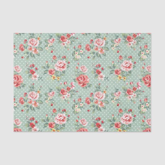 Girly Green Polka Dot  Floral Pattern Tissuepapier (Voorkant)