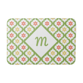 Girly Green Quatrefoil Cute Daisies en Monogram Badmat
