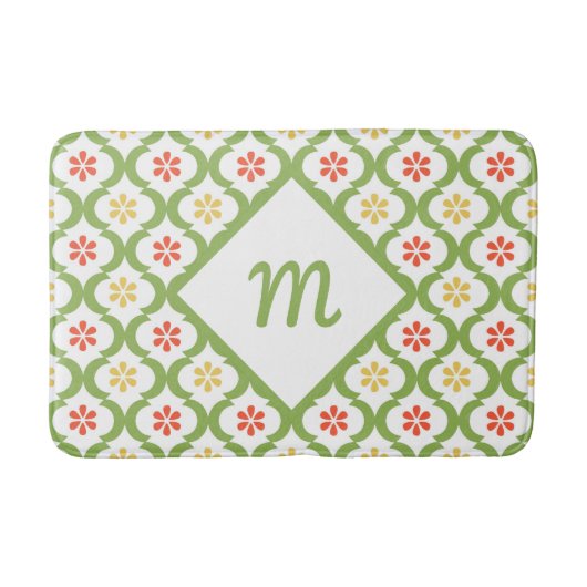 Girly Green Quatrefoil Cute Daisies en Monogram Badmat (Voorkant)