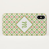 Girly Green Quatrefoil Cute Daisies en Monogram Case-Mate iPhone Case (Achterkant (horizontaal))