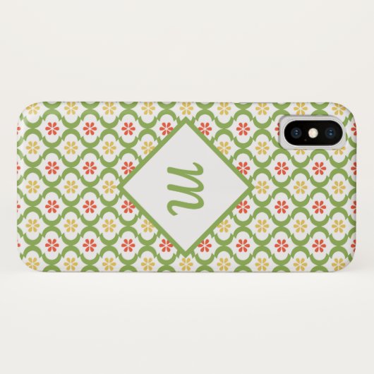 Girly Green Quatrefoil Cute Daisies en Monogram Case-Mate iPhone Case (Achterkant (horizontaal))