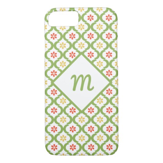 Girly Green Quatrefoil Cute Daisies en Monogram Case-Mate iPhone Case (Achterkant)