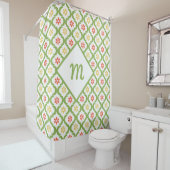 Girly Green Quatrefoil Cute Daisies en Monogram Douchegordijn (In situ)