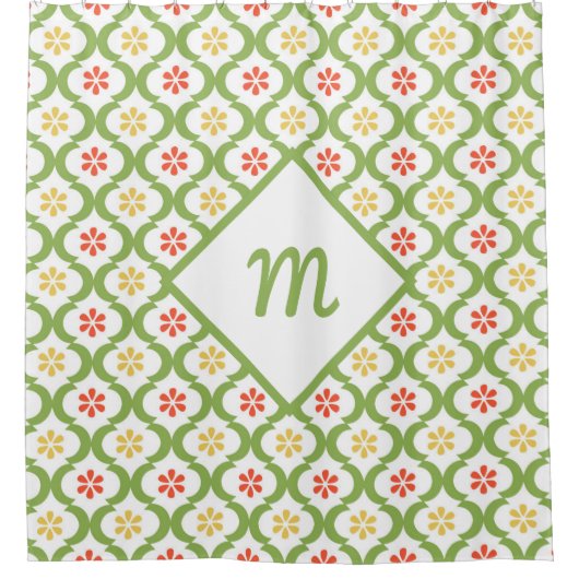 Girly Green Quatrefoil Cute Daisies en Monogram Douchegordijn (Voorkant)