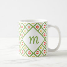 Girly Green Quatrefoil Cute Daisies en Monogram