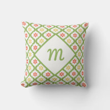 Girly Green Quatrefoil Cute Daisies en Monogram