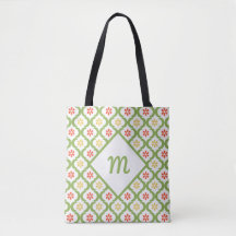 Girly Green Quatrefoil Cute Daisies en Monogram