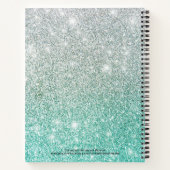 Girly Green Silver Ombre Glitter Monogram Naam Notitieboek (Achterkant)