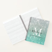 Girly Green Silver Ombre Glitter Monogram Naam Notitieboek (Binnen)