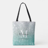 Girly Green Silver Ombre Glitter Monogram Naam Tote Bag (Achterkant)
