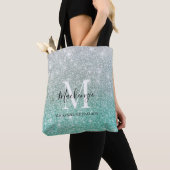 Girly Green Silver Ombre Glitter Monogram Naam Tote Bag (Dichtbij)