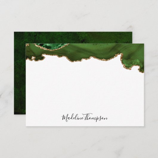Girly Green Velvet Agate Geode Script Typografie 2 Notitiekaartje (Voorkant / Achterkant)