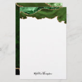 Girly Green Velvet Agate Geode Script Typografie Briefpapier (Voorkant / Achterkant)