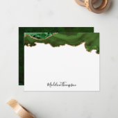 Girly Green Velvet Agate Geode Script Typografie Notitiekaartje (Voorkant / Achterkant in situ)