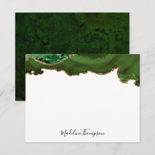 Girly Green Velvet Agate Geode Script Typografie Notitiekaartje (Voorkant / Achterkant)
