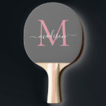 Girly Grey Blush Pink Monogram Vrouwelijk Script Tafeltennisbatje<br><div class="desc">Modern Stijlvol Zilveren Slate Grijs Blush Roze Dusty Roze Monogram Elegant Script Naam Ping Pong Paddle</div>