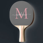 Girly Grey Blush Pink Monogram Vrouwelijk Script Tafeltennisbatje<br><div class="desc">Modern Stijlvol Zilveren Slate Grijs Blush Roze Dusty Roze Monogram Elegant Script Naam Ping Pong Paddle</div>