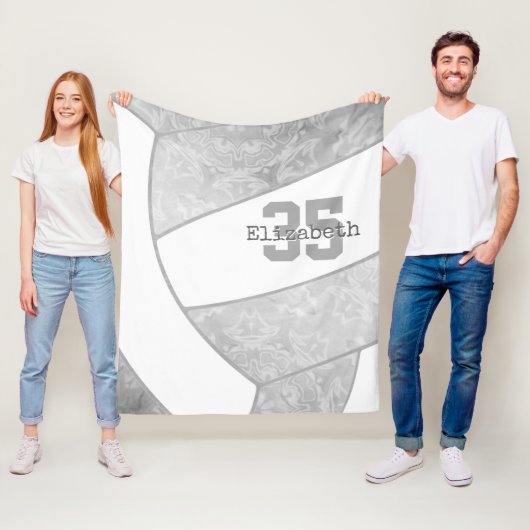 Girly grijs wit volleybal aangepaste naam fleece deken (In situ)