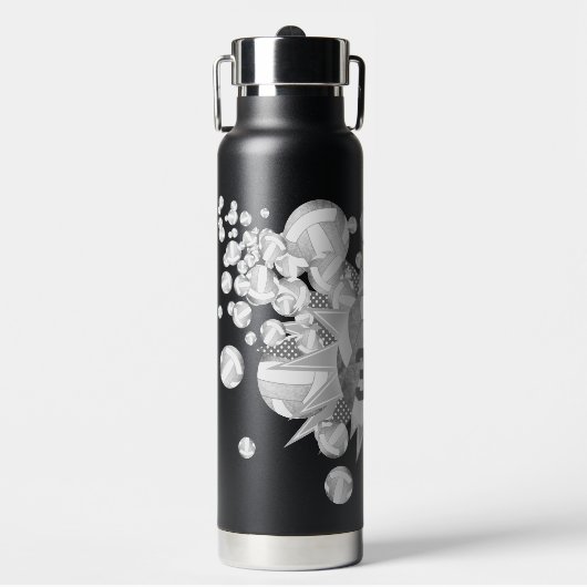 girly grijze volleyballen en sterren waterfles (Voorkant)