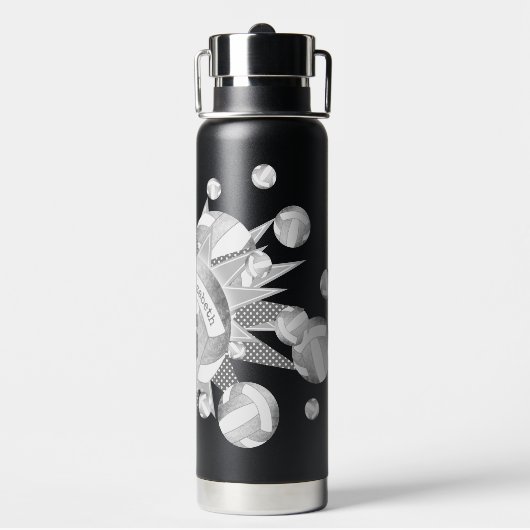 girly grijze volleyballen en sterren waterfles (Achterkant)