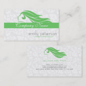 Girly groen en wit damast schoonheid / cosmetologi visitekaartje (Voorkant / Achterkant)