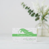 Girly groen en wit damast schoonheid / cosmetologi visitekaartje (Staand voorkant)