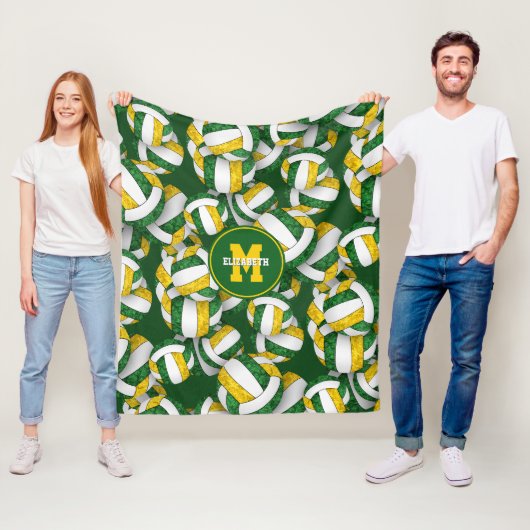 girly groen goud volleybal team kleuren fleece deken (In situ)