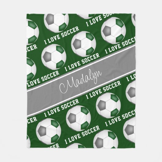 girly groen grijs Ik hou van voetbal tekst patroon Fleece Deken (Voorkant)