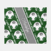 girly groen grijs Ik hou van voetbal tekst patroon Fleece Deken (Voorkant (Horizontaal))