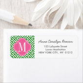 Girly Groen & Roze Grieks Sleutelpatroon Aangepast Etiket (Insitu)