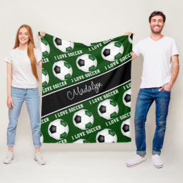 girly groen zwart Ik hou van voetbal tekst patroon Fleece Deken